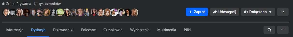 Prywatna grupa partnerów na Facebooku licząca ponad 1,1 tys. członków